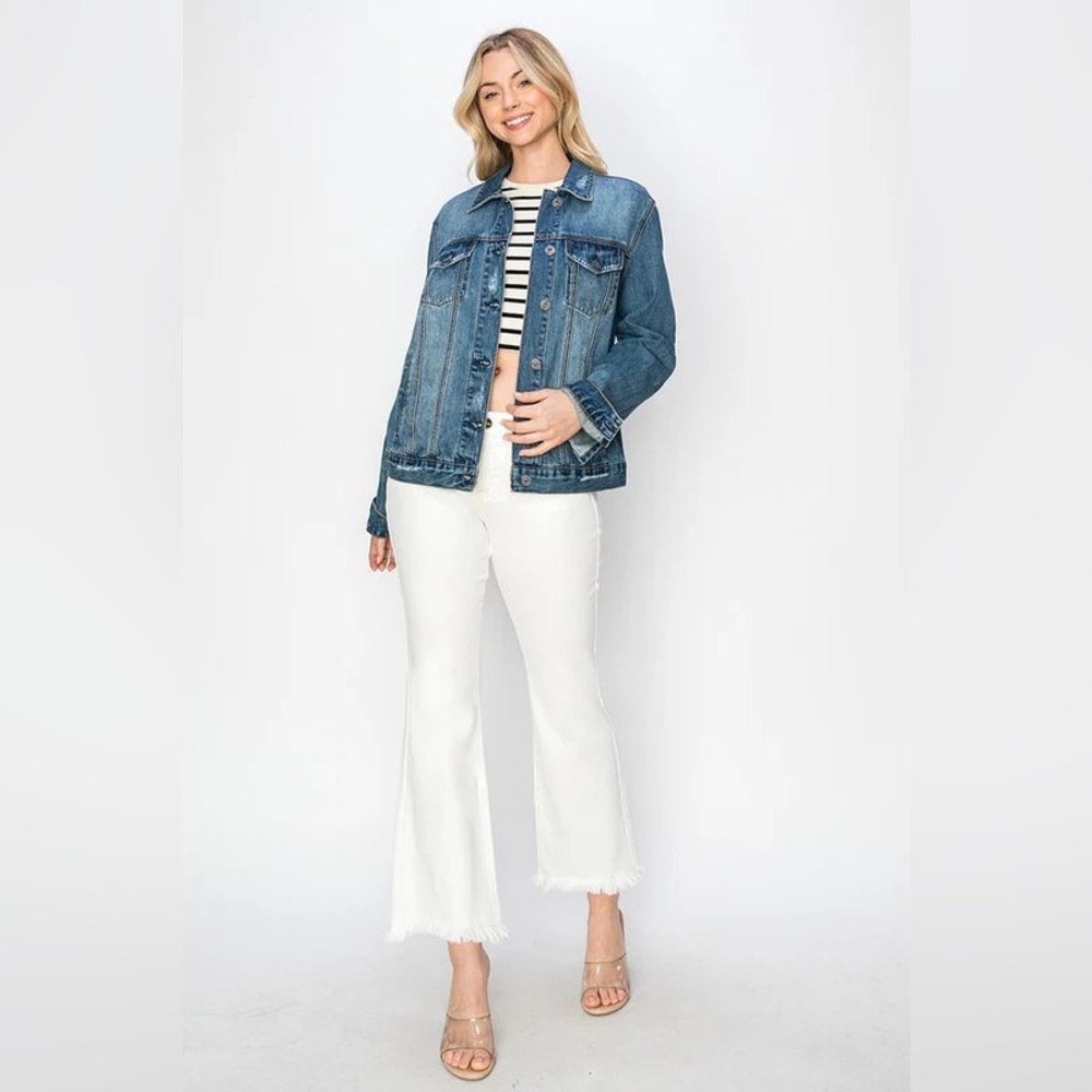 RISEN Dark Blue Wash Distressed Denim Jacket